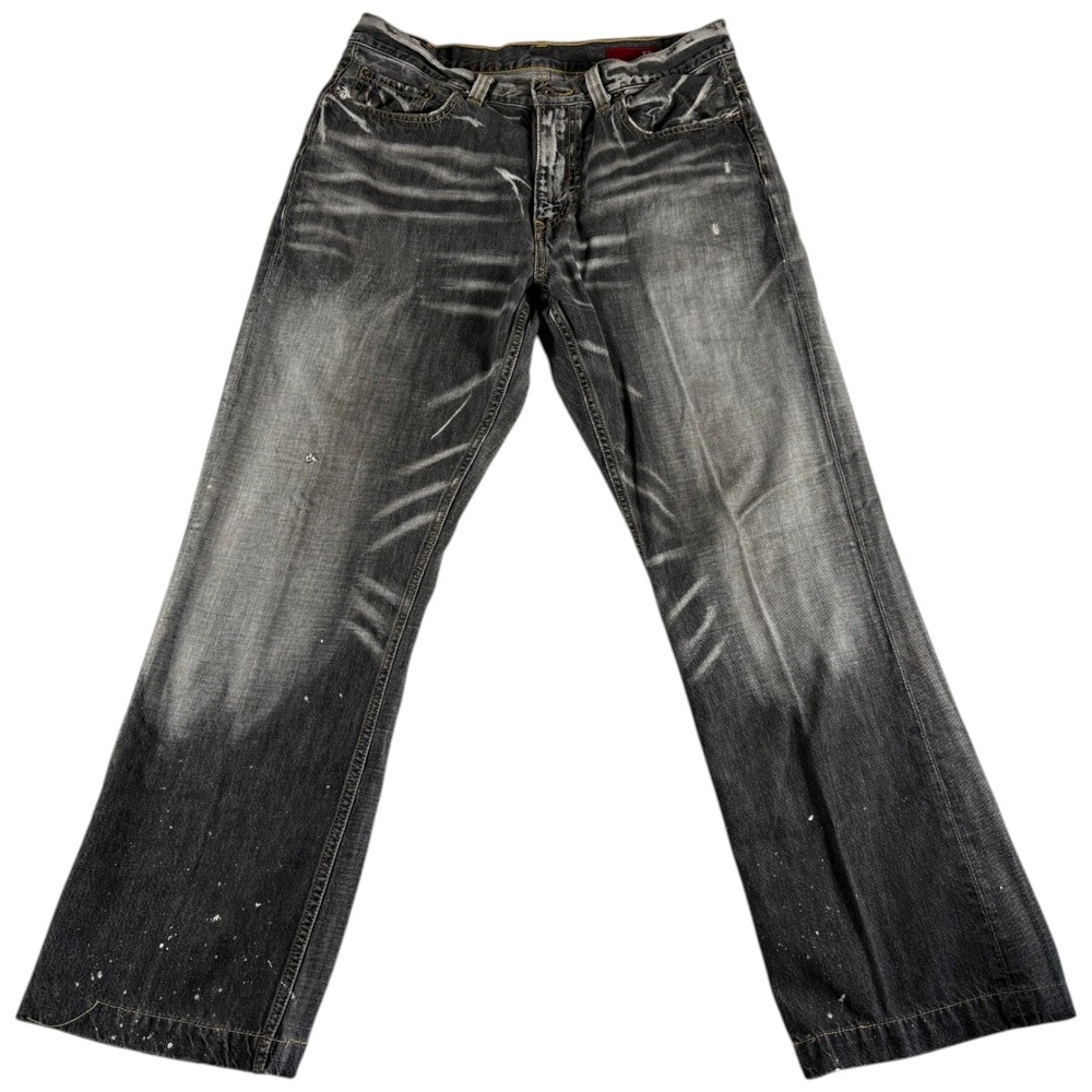 Vintage X2 M42 Quality Bootcut Jeans Mens 34x32 Gray Denim Distressed Whiskered